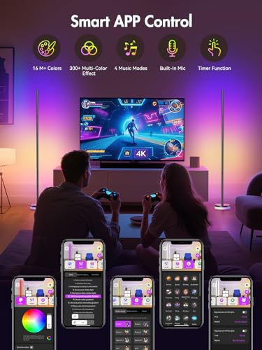Corner Floor Lamp 1 Pack - RGBICW LED Smart Standing Light with Remote & App Control