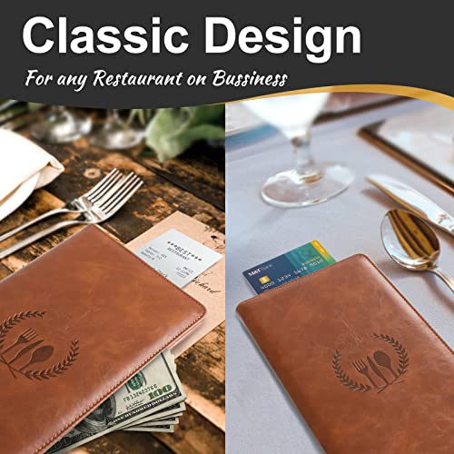 Brown Check Presenters for Restaurants - 20 Pack Guest Bill Holders with Fork & Spoon Imprint