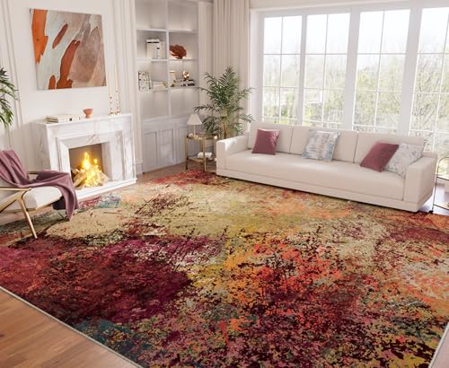 Arbosofe 8x10 ft Modern Abstract Washable Rug with Non-Slip Backing for Living Room & Bedroom, Red & Orange