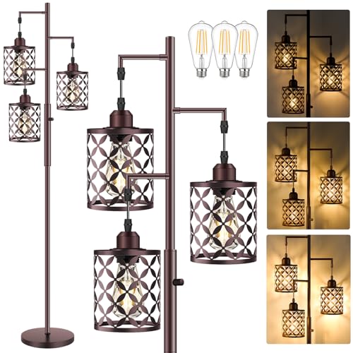 GHOOCEMLUX Oil-Rubbed Bronze 68-Inch Dimmable Farmhouse Floor Lamp with Quatrefoil Shades