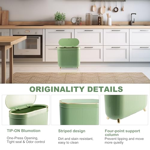 Supteron Mint Green Bathroom Trash Can with Lid 3.2 Gallon Narrow Plastic Waste Bin