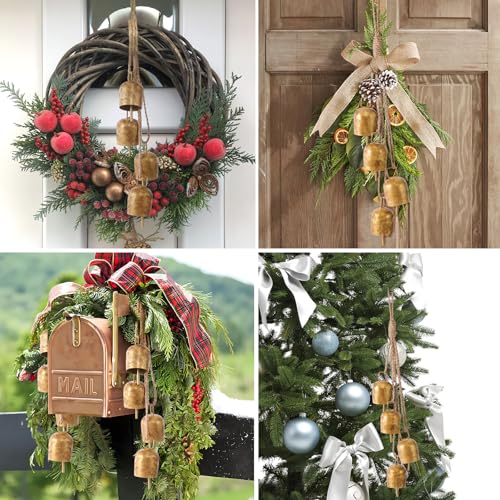 Hananona Gold Vintage Christmas Bells with Hanging Rope - Set of 4 (2-count variation)