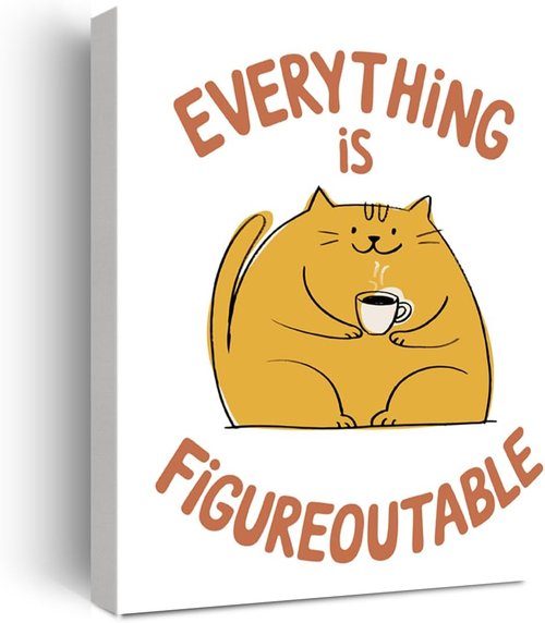 Everything Is Figureoutable - Motivational Cute Cat Wall Art | Framed Decor for Home, Office & Classroom