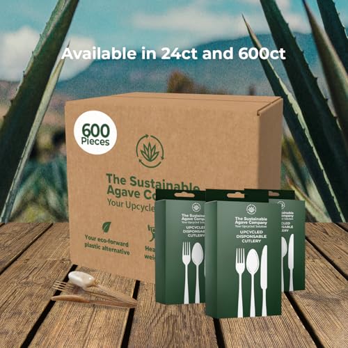 600 Pcs Unwrapped Agave Fiber Cutlery Set - Eco-Friendly Bulk Forks, Knives, Spoons