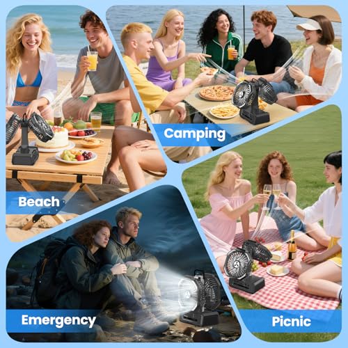Black Dual Head Portable Rechargeable Fan 20000mAh Battery Powered Outdoor Fan