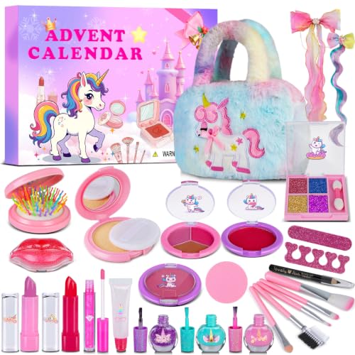 Toospesy Pink Makeup Advent Calendar 2026 for Girls, 24pc Kids Beauty Set ages 6+
