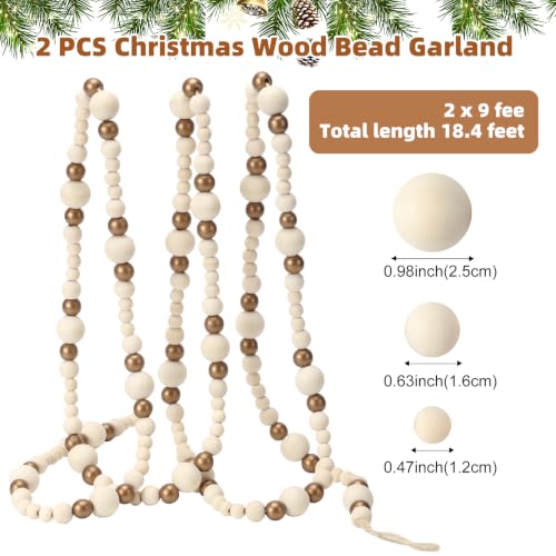 ZenNex 2 Pcs Christmas Wood Bead Garland 18.4Ft Rustic Boho