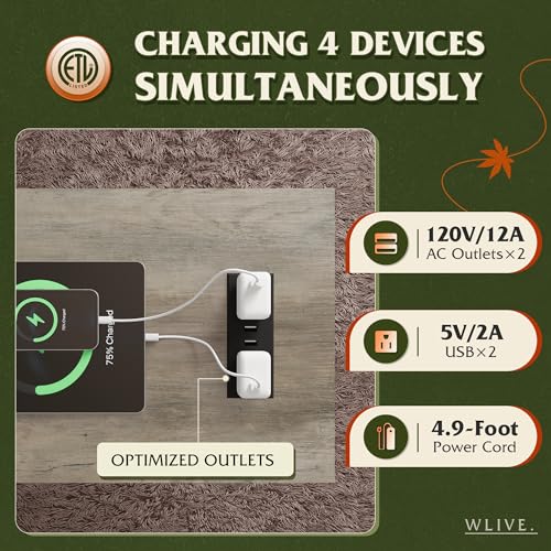 WLIVE Narrow Farmhouse End Table with Charging Station - Greige, Slim Design