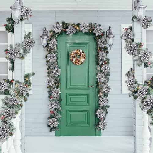 5.7 Inch Artificial Poinsettias Christmas Glitter Flowers with Clips Xmas Tree Flower Ornament Poinsettias Decor (Black and White Buffalo with Silver Petals,12 Pieces)