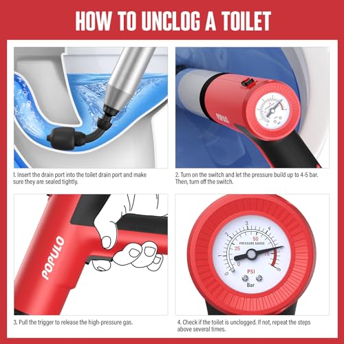 POPULO Electric Toilet Plunger Black, 5 Bar Air Clog Remover for Household Toilets