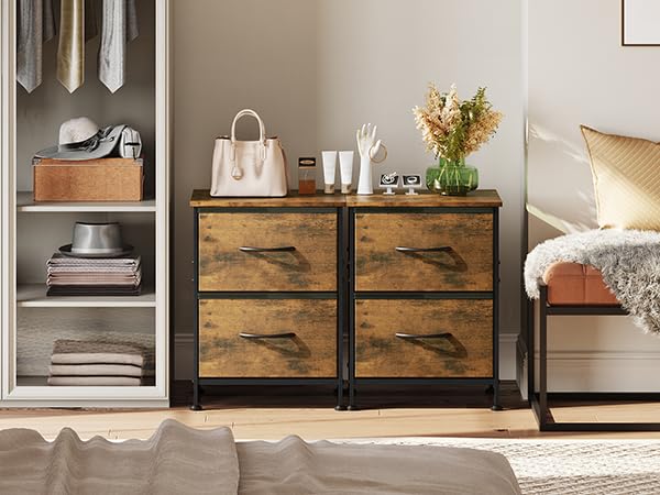 WLIVE Night Stand Set of 2, Small Dresser with 2 Drawers & Wooden