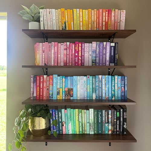 Kaboon 36-Inch Dark Walnut Floating Shelves Set of 2, Wall Mounted Open Shelves
