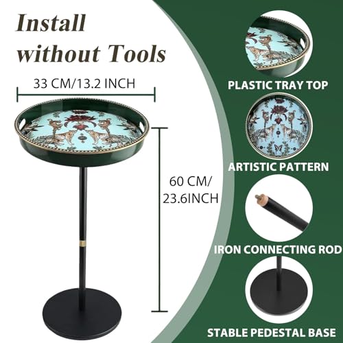 Gesodant Boho Single Leg Round Side Table with Tray Top - Green Leopard