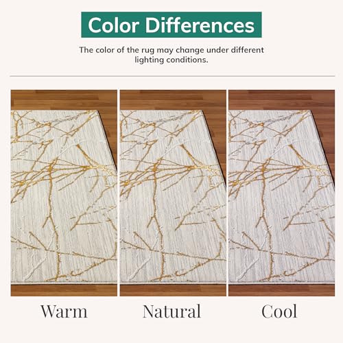 LUXE WEAVERS Modern Gold Abstract Non-Shedding Area Rug 5x7 ft