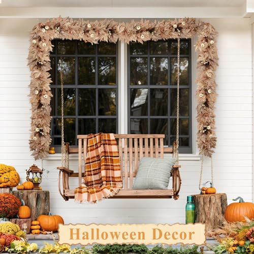 LZNPA 9 FT Fall Wheat Lighted Garland with Timer & 30 Warm Lights Autumn Decor