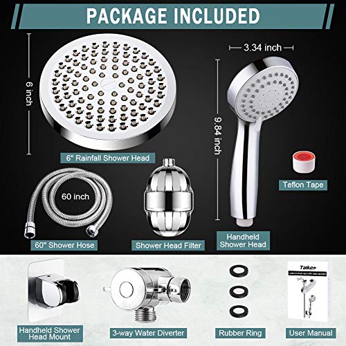 Filtered Handheld Shower Head with High Pressure Rainfall - Silver