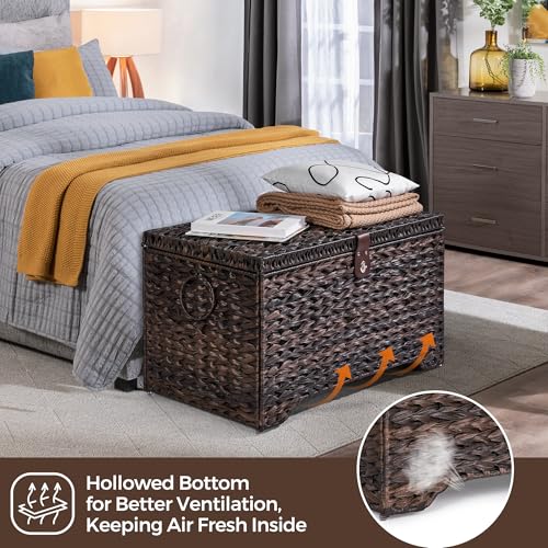 Honjourai Brown PE Rattan 165L Handwoven Wicker Storage Basket with Lid