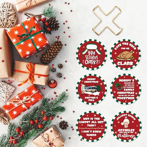 Cheroloven Red Christmas Vacation Coasters 6Pcs Gift Set with Metal Holder - Griswold Family Holiday Decor