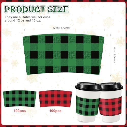 Christmas Coffee Cup Sleeves 200 Pcs Buffalo Plaid Red & Green