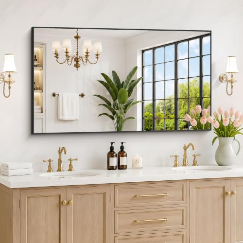DESBING 50" x 30" Black Rectangle Wall Mirror with Metal Frame for Bathroom & Living Room