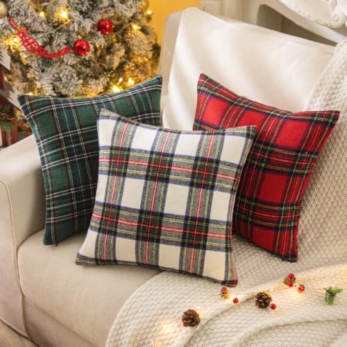 AQOTHES Green Blue Christmas Plaid Throw Pillow Covers Set of 2 18x18 Inches