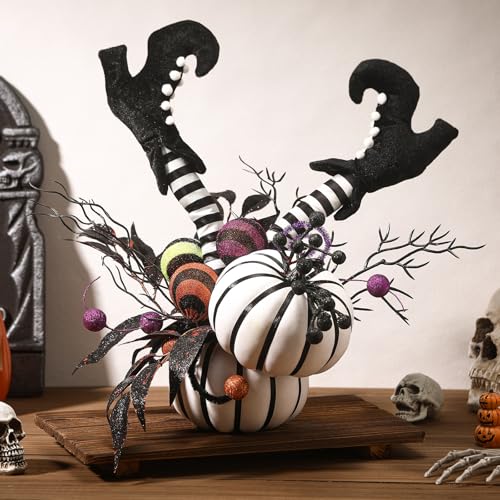 Halloween Table Centerpieces Decorations - Witch Boot and Pumpkin Variation