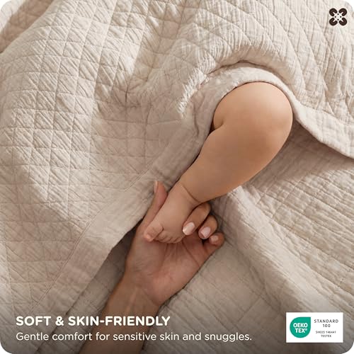 Bedsure Cotton Muslin Blanket Queen Linen Beige 8-Layer Breathable Comfort