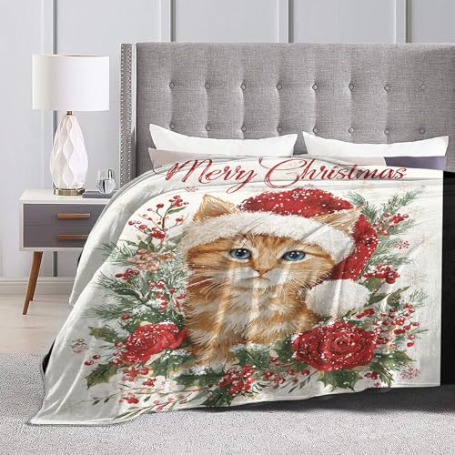 IBTKQSM Christmas Cat Throw Blanket 40×50 in – Soft Flannel Gift for Cat Lovers