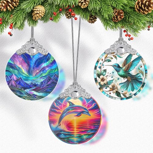 Kooirsp Dolphin Stained Glass Tree Ornament - Christmas Xmas Decor Gift
