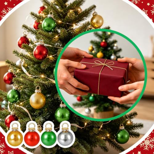 200pcs Small Christmas Ornaments 0.63 Inch Red Green Gold Silver Holiday Decorations