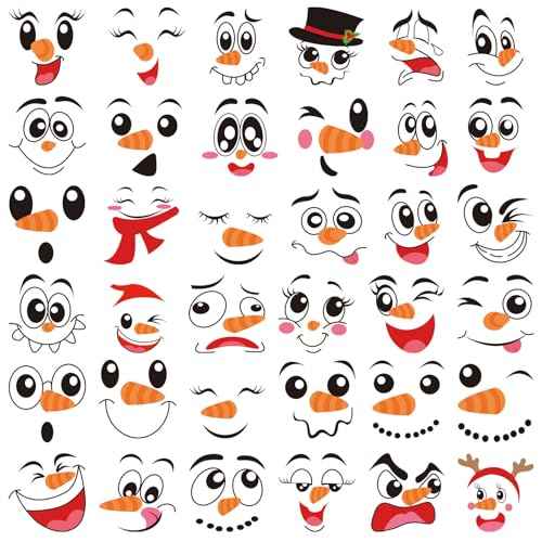 CCINEE 36pcs Snowman Face Stickers for Craft, Christmas Snowman Face Decals Self Adhesive Face Stickers for Holiday Craft Cup Window Xmas Ball Glass Wall Kitchen Decorations