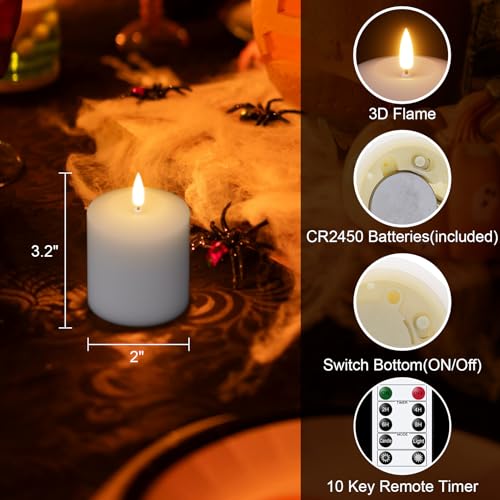 GenSwin C-White-6 Flameless Wax Votive Candles with Remote Timer, 3D Flickering Light