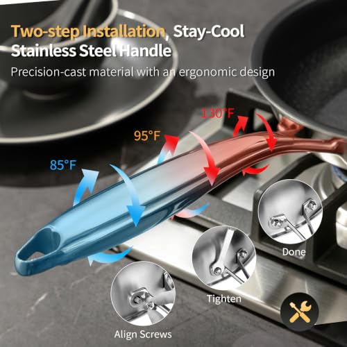 Stainless Steel Nonstick Frying Pan Set 8, 10 & 12 Inches - Titanium Coating