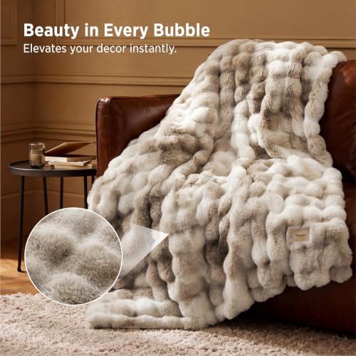 Twin Faux Fur Bubble Blanket - Tie-dye Taupe 60x80 Inches
