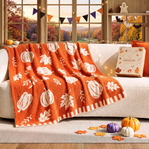 Fall Pumpkin Leaf Reversible Throw Blanket 50x60 Inches - Cozy Halloween Decor