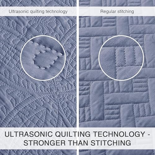 Oversized King Quilt Set with Pillow Shams - Bluish Grey Coin Pattern Bedding
