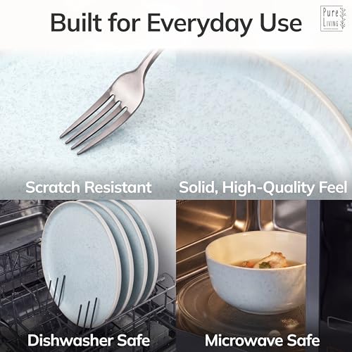 Light Beige Blue Stoneware Dinnerware Set for 4 - 16 Pieces, Handcrafted Plates & Bowls