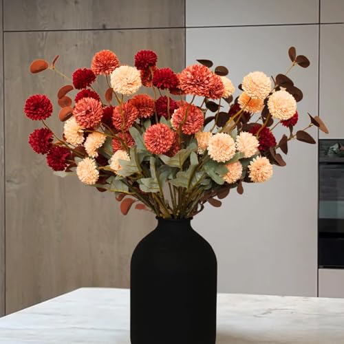 Faux Fall Flowers - Burnt Orange Artificial Floral Stems for Vase - Mixed Orange