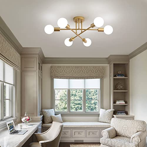 MEIXISUE Gold 6-Light Modern Sputnik Chandelier Ceiling Light Fixture for Living Room