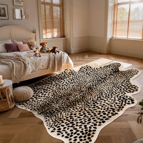 Leopard Print Rug - 6.8x5.2 Ft Faux Cheetah Animal Carpet for Home Decor