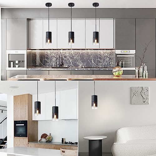 LINSEEDS 2-Pack Black Adjustable Glass Pendant Lights for Kitchen & Dining - Modern Industrial Style