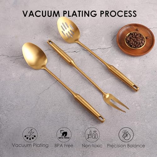 Gold Kitchen Utensils Set of 9 - 15 Inch All Metal Cooking Tools - Variation of 9-Pieces
