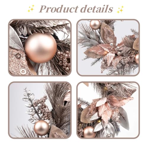 22-Inch Champagne Gold Christmas Wreath with Ornaments for Front Door