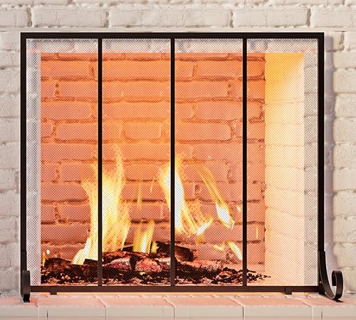 Fire Safety Fireplace Screen 37.8"L x 30.7"H Wrought Iron Mesh Guard for Indoor Hearth