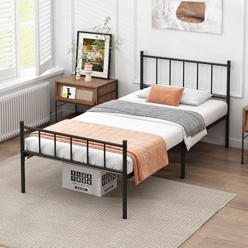 Twin Metal Bed Frame Black - Steel Slat Support, Noise-Free, Easy Assembly