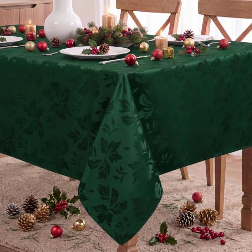 Romanstile Christmas Jacquard Rectangle Tablecloth 60 x 144 Inch Dark Green Flower - Holiday Decor