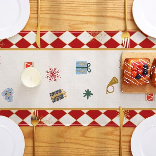 Christmas Nutcracker Table Runner 13x72 Inch, Red Plaid Winter
