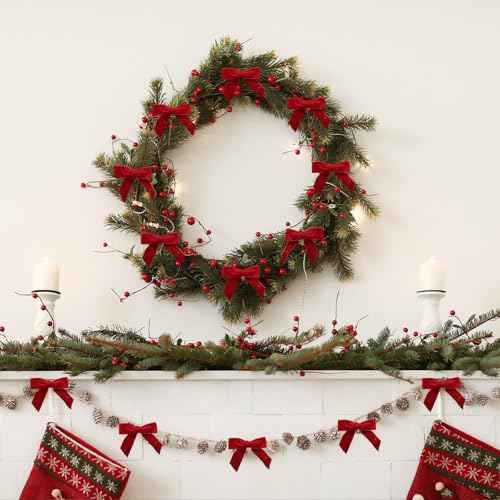 30pcs 3.1inch Small Red Velvet Bows for Christmas Tree Ribbon Bows with Twist Ties for Wreath Garland Handmade Christmas Ornament Crafts Gift Wrapping Treat Bags (Red)