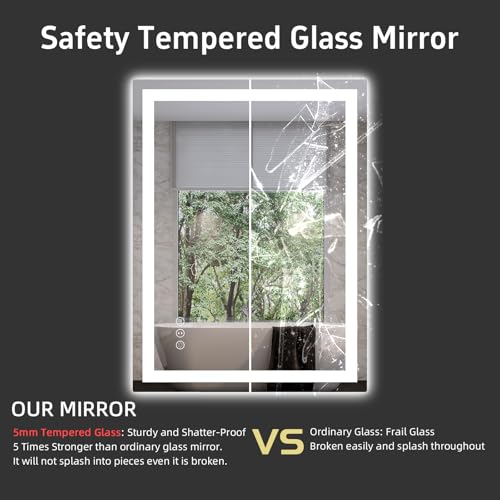 Miskerm 32x24 Inch LED Bathroom Mirror with Front & Backlit, Dimmable, Anti-Fog, Tempered Glass