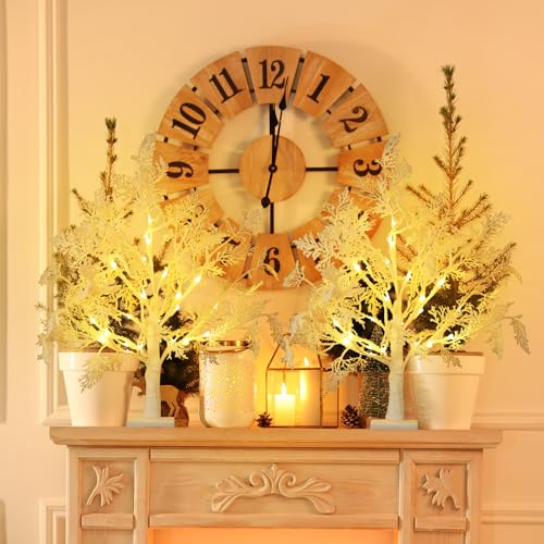 2 Pack 24 Inch Lighted Birch Trees - Christmas Flocked Tabletop Decor